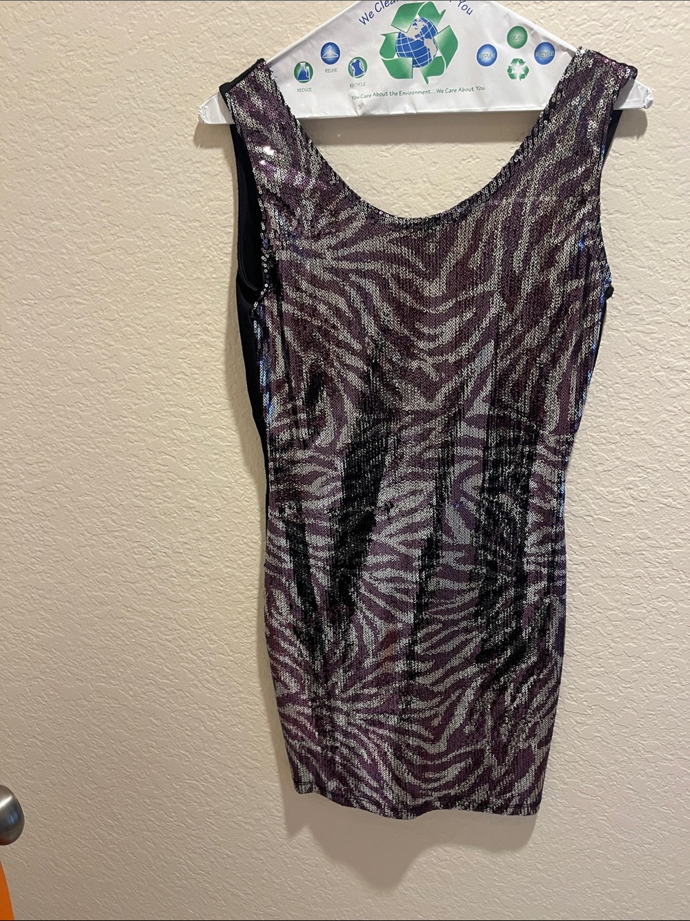 Planet Gold Shimmering Purple Zebra-Print Mini Dress